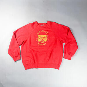 70's Graphic Sweatshirt, 'Bittersweet Bobcats' Red Crewneck Sweatshirt